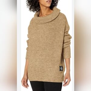 Calvin Klein Cozy Tan Knit Cowl Neck Oversized Sweater, Size M